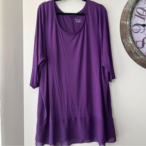 Lane Bryant 26/28 Purple Tunic Chiffon Hem 3/4 Sleeves Long & Flowy